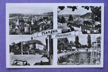 Ansichtskarte AK Tiengen 1950-1960 Mehrbildkarte Schwimmbad Ortsansicht Kirche Oldtimer Steg Oberrhein